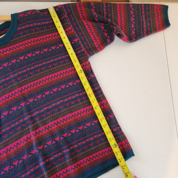 Vintage Oversized Pink Blue Fair Isle Crew Neck Sweater 90s 1990s Ski Preppy M - Picture 8 of 9